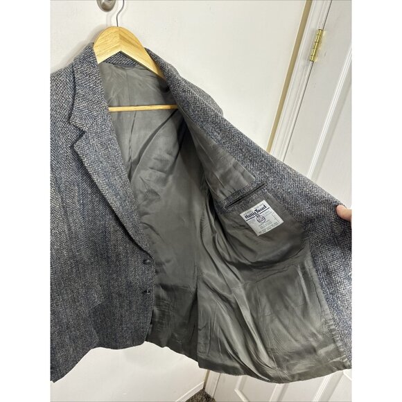 Harris Tweed Men 44 Wool Gray Blazer Sports Coat Herringbone Leishman - Picture 6 of 9